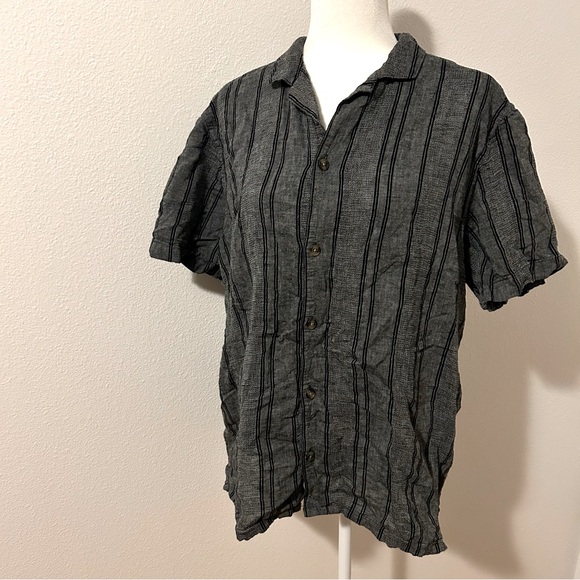 Set of 2 Men's Old Navy grey linen cotton short sleeve button‎ down shirt size L - Picture 2 of 11
